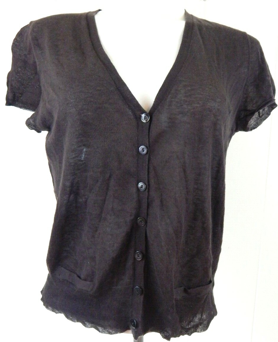 Eileen Fisher XS Cropped Button Front Cap Sleeve Cardigan Shrug EUC