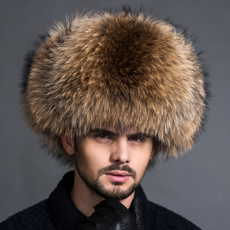 Men's Real Fox Fur Hat Russian Ushanka Cossack Trapper Hat Real Leather Ski Cap