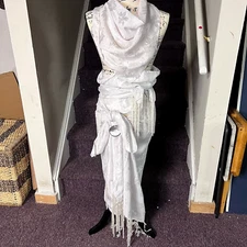 New w/Tags 3 Piece White Satin Wrap Sarong Dress Caribbean Wraps I'ntl Fringed