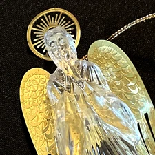 Clear Acrylic Brass Wings Halo Angel Christmas Ornament Midwest of Cannon Falls