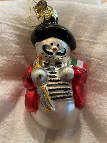 VINTAGE THOMAS PACCONI Blown Mercury Glass Christmas Tree Ornament WORLD SNOWMAN - Picture 1 of 4