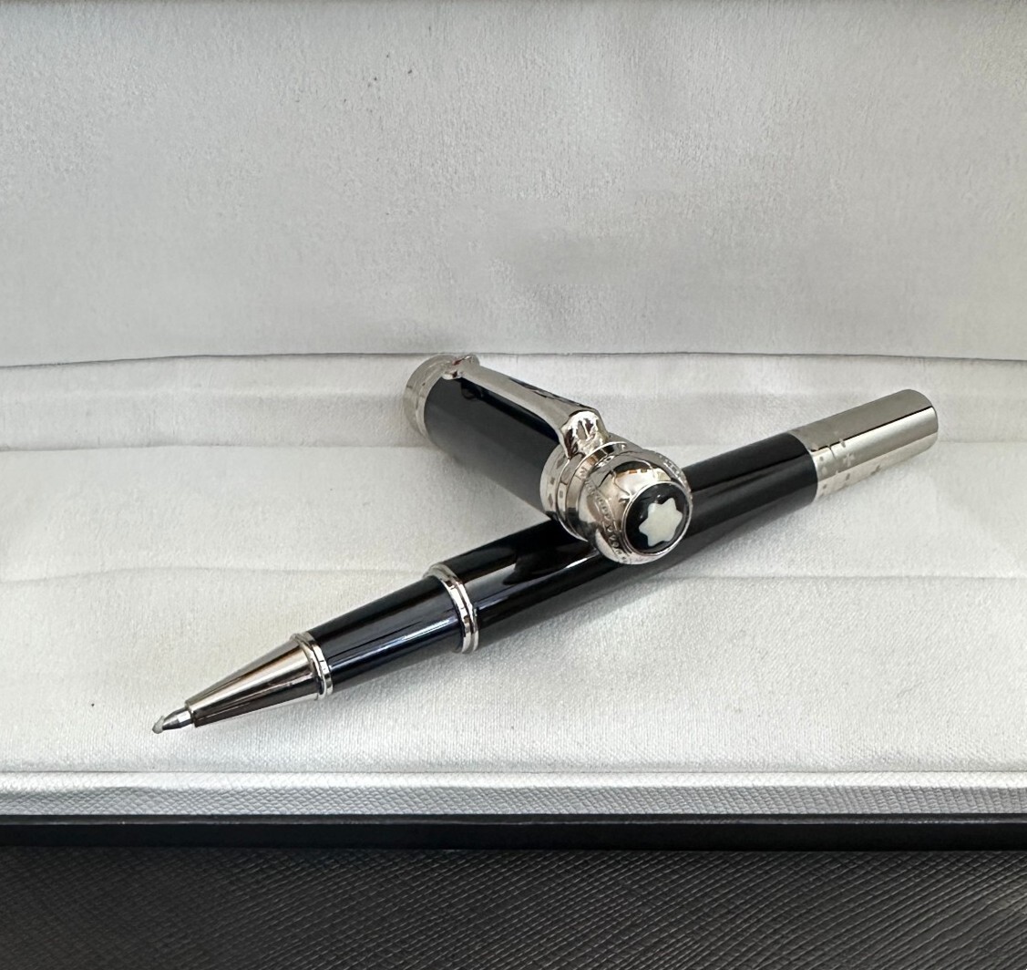 Deluxe Writers Series Bright Black - Silver Clip 0.7mm Rollerball Pen No Box