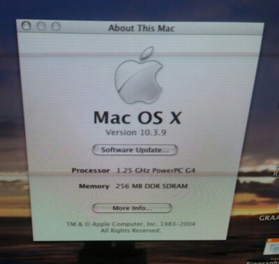 Apple eMac A1002 PowerPC OS X 10.3.9 G４ Apple eMac A 1002 PowerPC G4 256 MB DDR SDRAM 1.25 GHz OS X 10.3.9