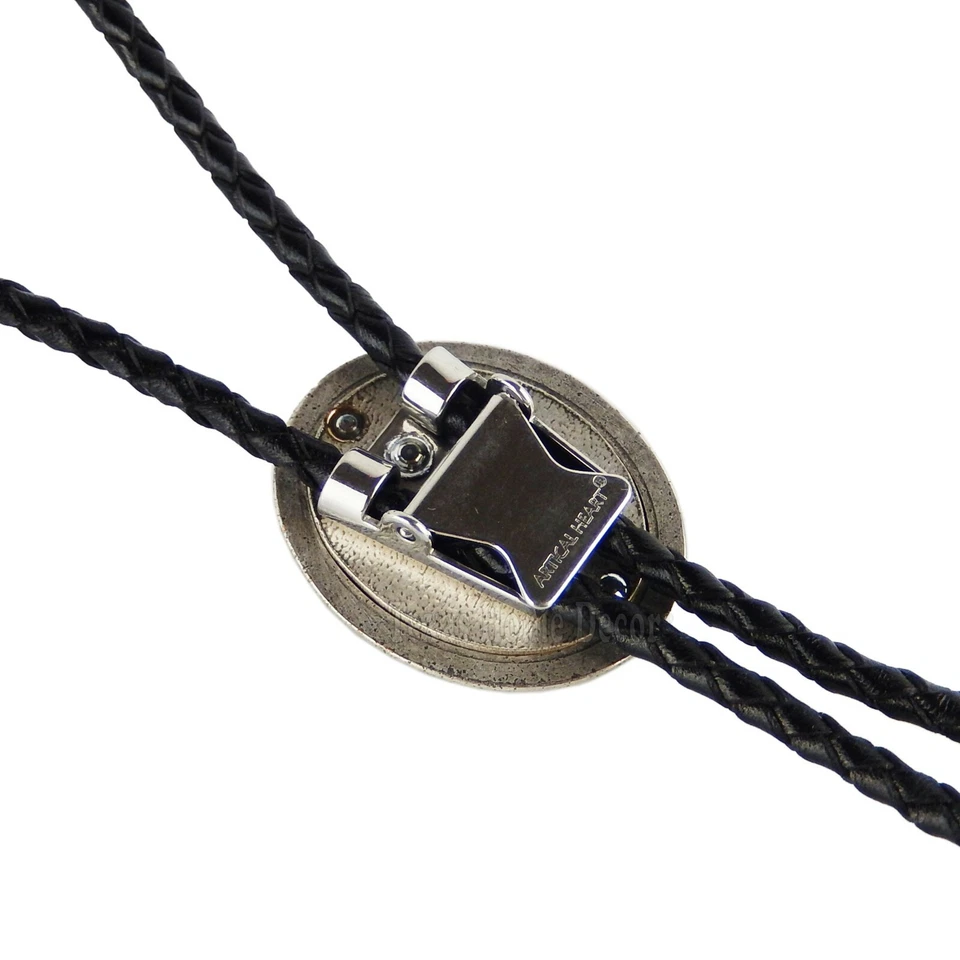 Corbata Bolo Piedra Obsidiana Negra Chapada en Plata Real 38" Cordón de Cuero Ajustable Foto 4 de 4