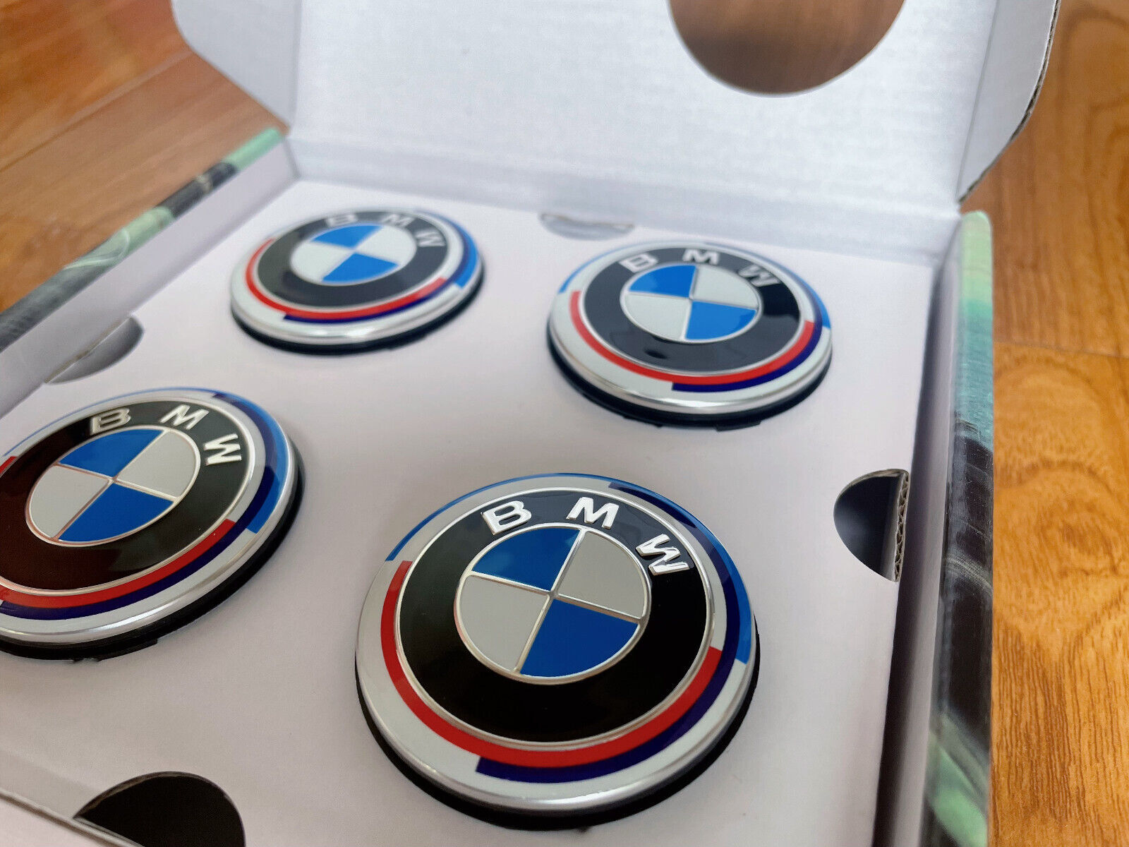 BMW 50th Anniversary Floating Alloy Wheel Center Caps 56mm Emblem