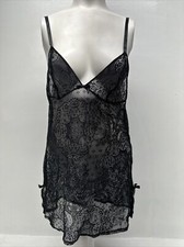 Victoria's Secret Nightgown Dress Corset Lace Up Sheer See Thru Bow Black Medium