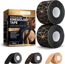 Waterproof Kinesiology Tape 40 Ct Precut Strips (2 Rolls) Copper Infused,Elastic