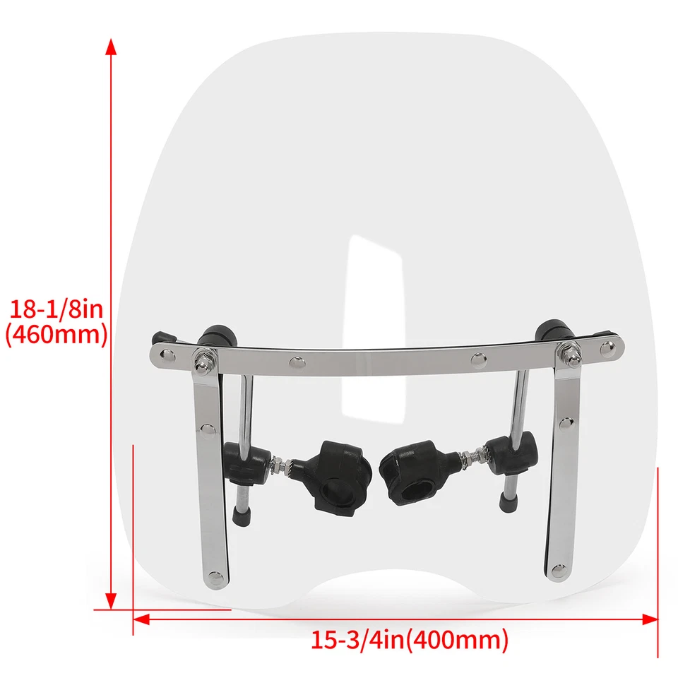 For Triumph Bonneville Clear 18"x16" Windshield Windscreen For 7/8" 1" Handlebar - Image 3 of 4