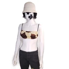 Furry Brown Cow Print Bikini Backless Top Crop Fuzzy One Size Fits All