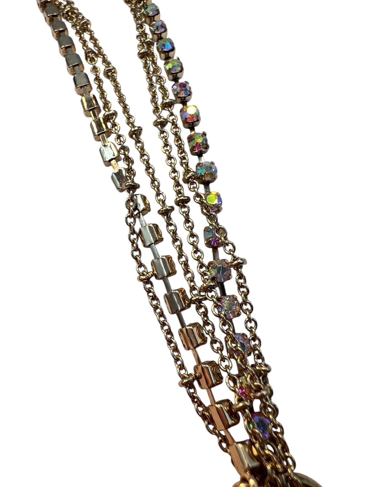 Betsey Johnson Ladybug Pendant Necklace Rhinestone Flower Moonstone Gold Tone A6 - Image 4 of 4