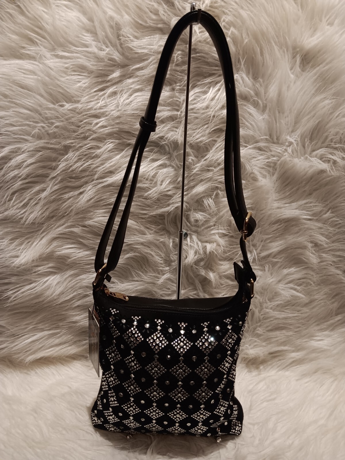 HANDBAG EXPRESS BLACK DIAMOND RHINESTONE CROSSBODY SLING-image