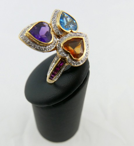 Anillo 750 Blanco Oro Amarillo Corazón Rubí Topacio Citrino Diamante Rubí Dia... - Imagen 3 de 9