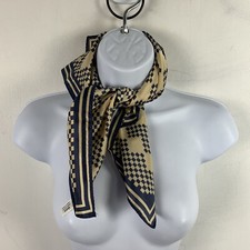 Vera Women Square Scarf Blue Ivory Geometric Small Squares Print VINTAGE