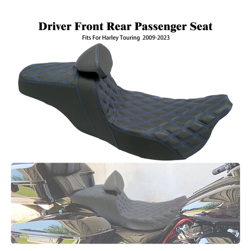 Driver Passenger Seat Blue Line w/ Backrest For Harley Street Road Glide 09-2023