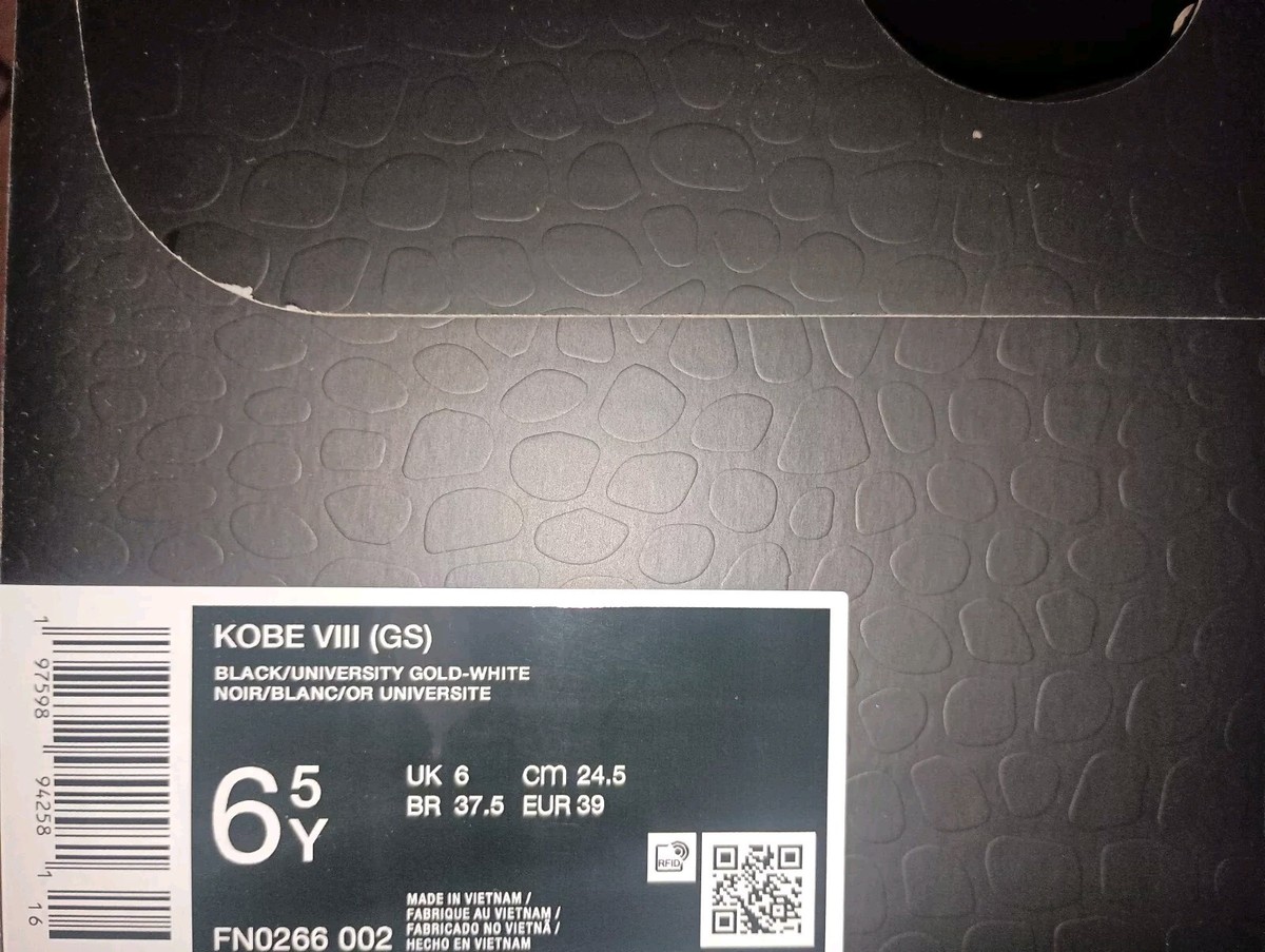 Kobe VIII Protro Black/University Gold-White FN0266-002 Size 6.5Y