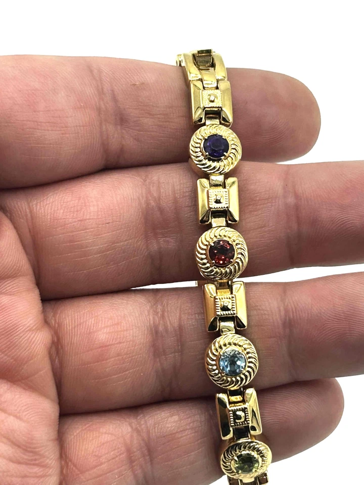 Jules Jurgenson Gold Plated Multicolored Genuine Gemstones Link Bracelet - Image 2 of 4