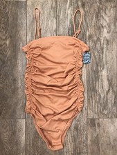 Intimately Free People On Your Side Bodysuit Ruched Snap Button Med Fossil Clay