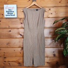 Ann Taylor Tan Wool Blend Lined Cap Sleeve Tweed Pencil Sheath Dress Career Sz 0