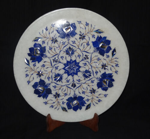 12" Marble Plate semi precious stones handmade floral inlay home Decor - Picture 1 of 5