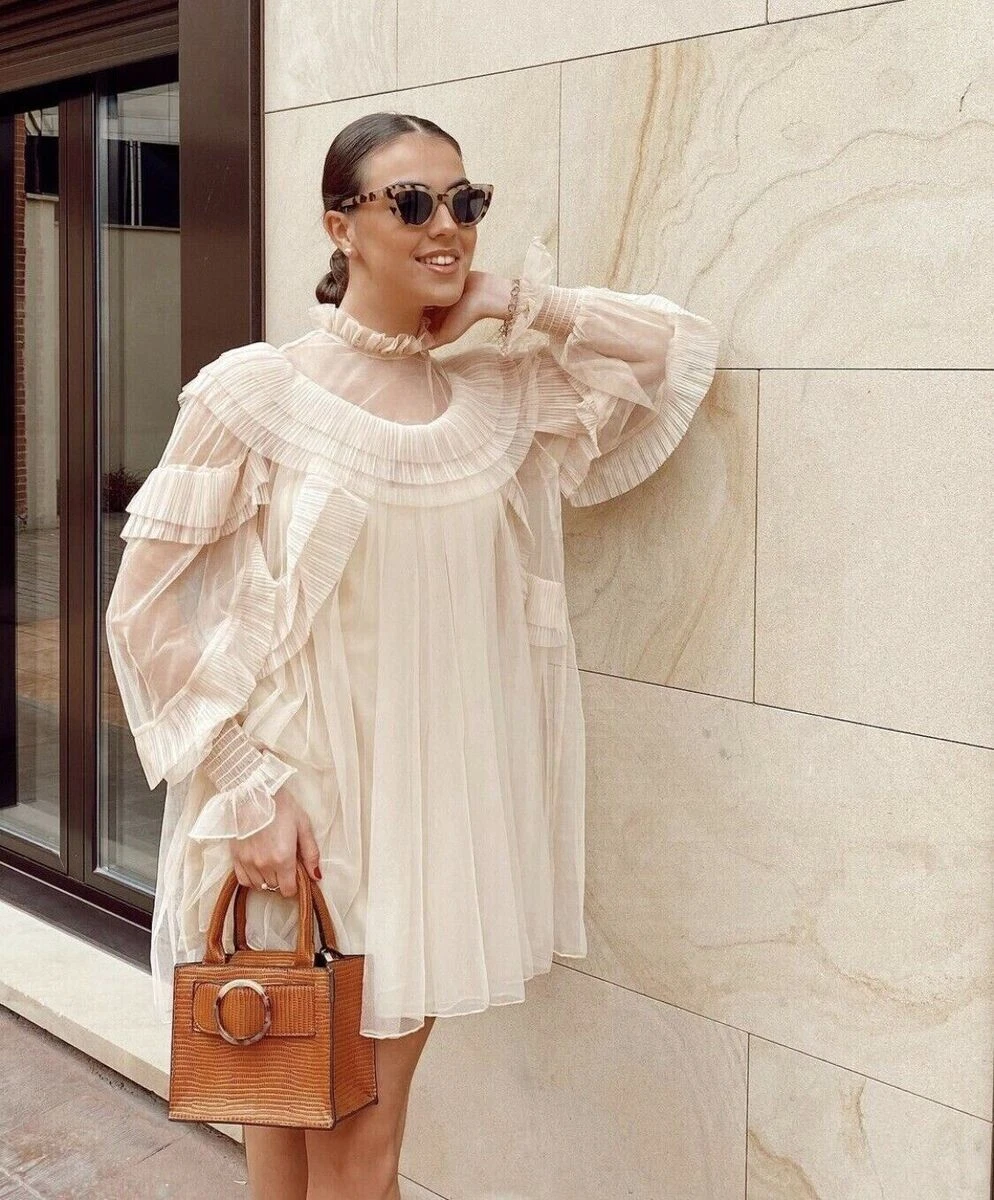 Zara Women Tulle Knit Dress Vanilla Size M | eBay