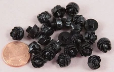 24 Small Thick Rose Flower Black Plastic Shank Buttons 3/8" 9MM # 6304