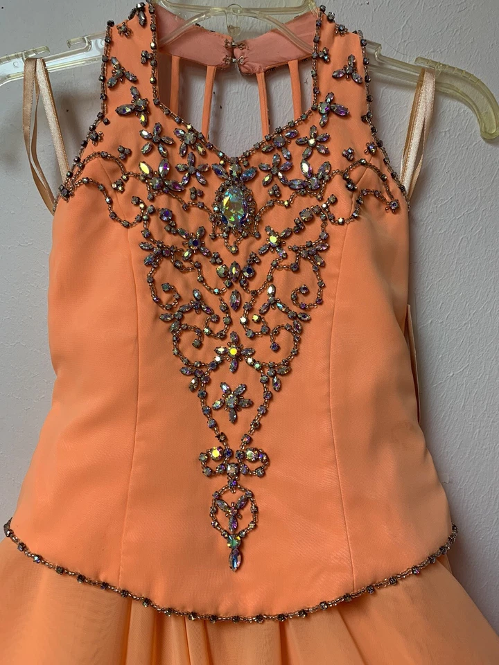 KIds Size 5 Bright Coral Mango Orange Beaded 2Pc Pageant Dress & Accessories NWT Foto 3 de 4