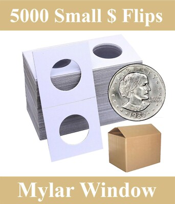 5000 2x2 Mylar Window Cardboard Flips US Small Dollar Size SBA Sacagawea Holders