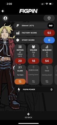 FiGPiN Edward #471 AP ARTIST PROOF  Full Metal Alchemist Metal Pin