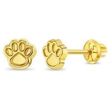 14k Gold Dog Paw Baby / Toddler / Kids Earrings Safety Screw Back