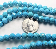 8mm Blue Turquoise Faceted Round Gemstone Beads 8-Inch Strand