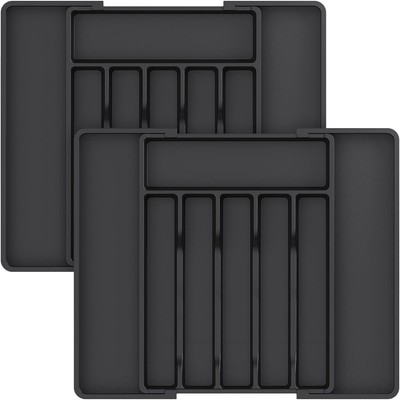 Lifewit Silverware Drawer Organizer, Expandable Utensil Tray for Black 