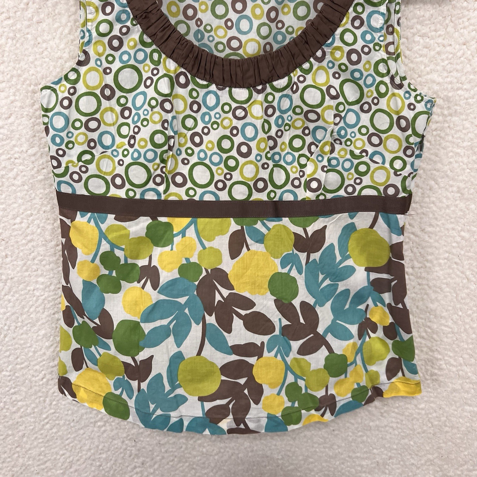 Boden Sleeveless Empire Cami Tank Top Women’s 8 Brown Green Floral Cotton image 8