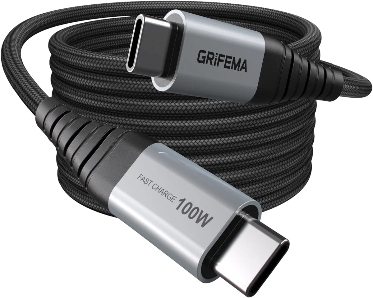 [i!] Cavo USB-C 2 Metri In Nylon Con Connettori A 90° - Per Gaming, Ricarica Rapida 2.4A, Resistente E Robusto (Nero)