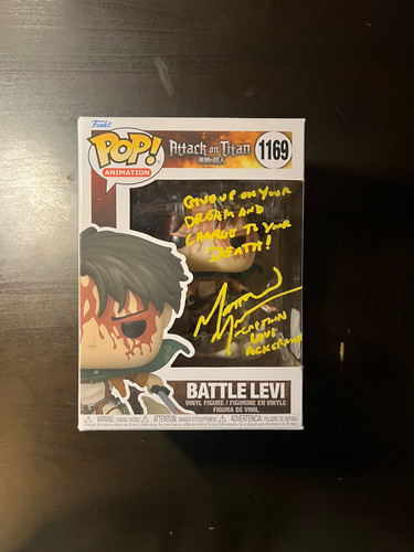 Attack On Titan Battle Levi #1169 Signed By Matthew Mercer Funko Pop Prime COA.