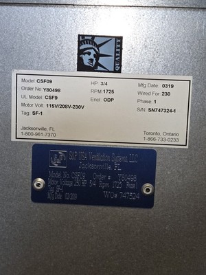  S&P USA Ventilation SystemCSF09 3/4 HP Fan/Blower Motor Assembly 115V/208V-230V