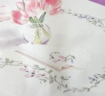 Progress Tobin Stamped Embroidery Sweet Pea 50'' Square Tablecloth Napkins 2 Kits