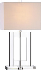 26" Clear and Black Crystal Table Lamp, Modern Geometric Glam Glass Lamp with Wh