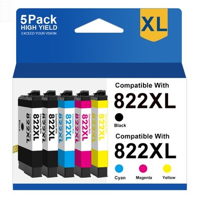 5PK 822 XL 822XL Ink Cartridges For Epson WF 3820 WF 4833 WF 4820 WF 4834 WF4830