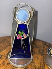 Stained Glass Votive Tea Light Candle Holder Angel Holding Flowers. 6 In Tall.