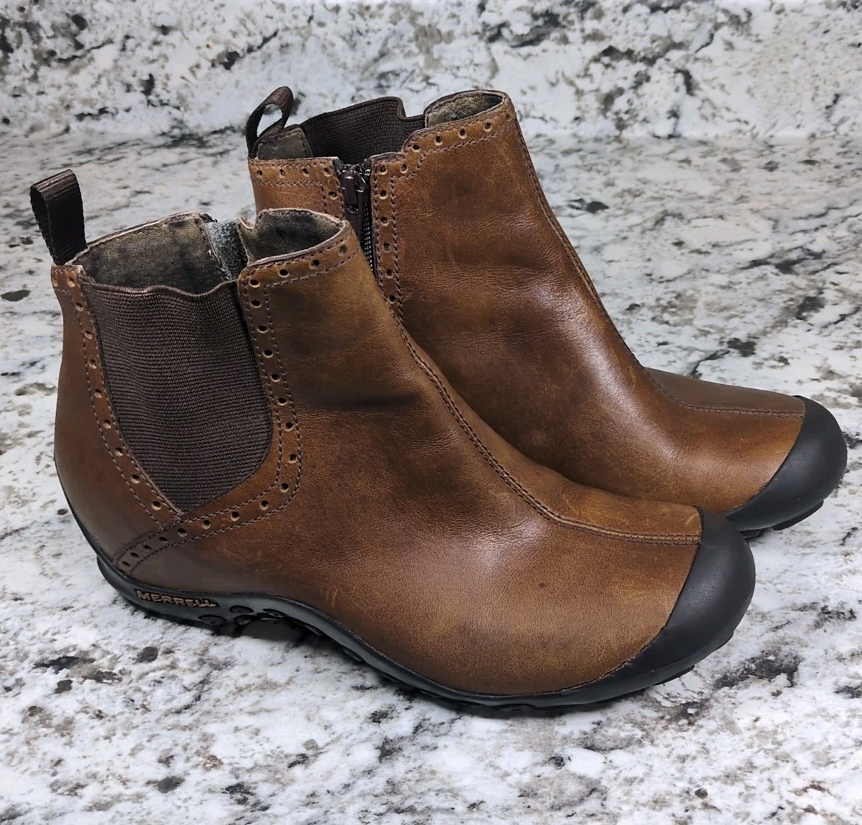 Stivali Merrell Plaza donna taglia 8 pelle marrone medio chelsea impermeabili zip laterale