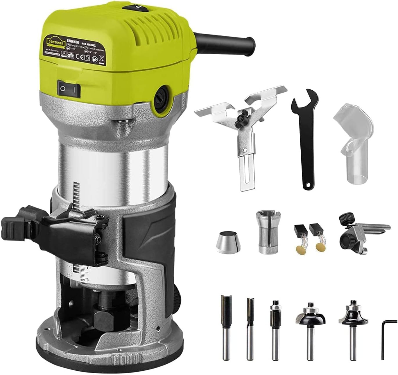 Fresatrice Rifilatore,  Router Di Legno Elettrico 710W 13000-33000 Giri/Min, 6 V