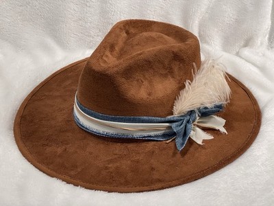 Modern Cactus Co Brown Stiff Brim Fedora Hat Feather Accent Men's Sz M