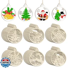 36PCS Wooden Hollow Christmas Ornaments for Paint Christmas Tree Decorations 