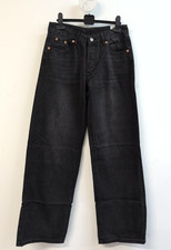 Women Vintage Straight Wide Legs High Rise Denim Jeans Pant Small Washed Black