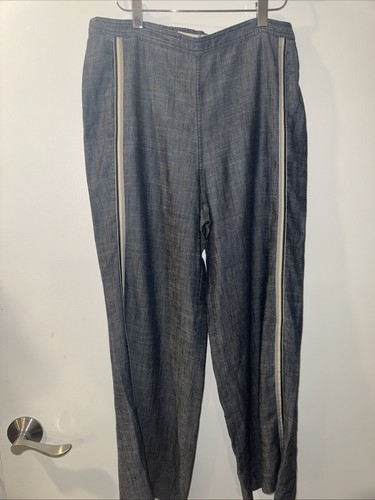 Trina Turk Striped Leg Jeans Tencel Linen Split Hem Blue 30”-34” Waist - Picture 1 of 8