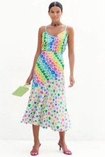 Never Fully Dressed Flower Pebbles Skirt Top Set Size 10 Floral Satin Midi Races