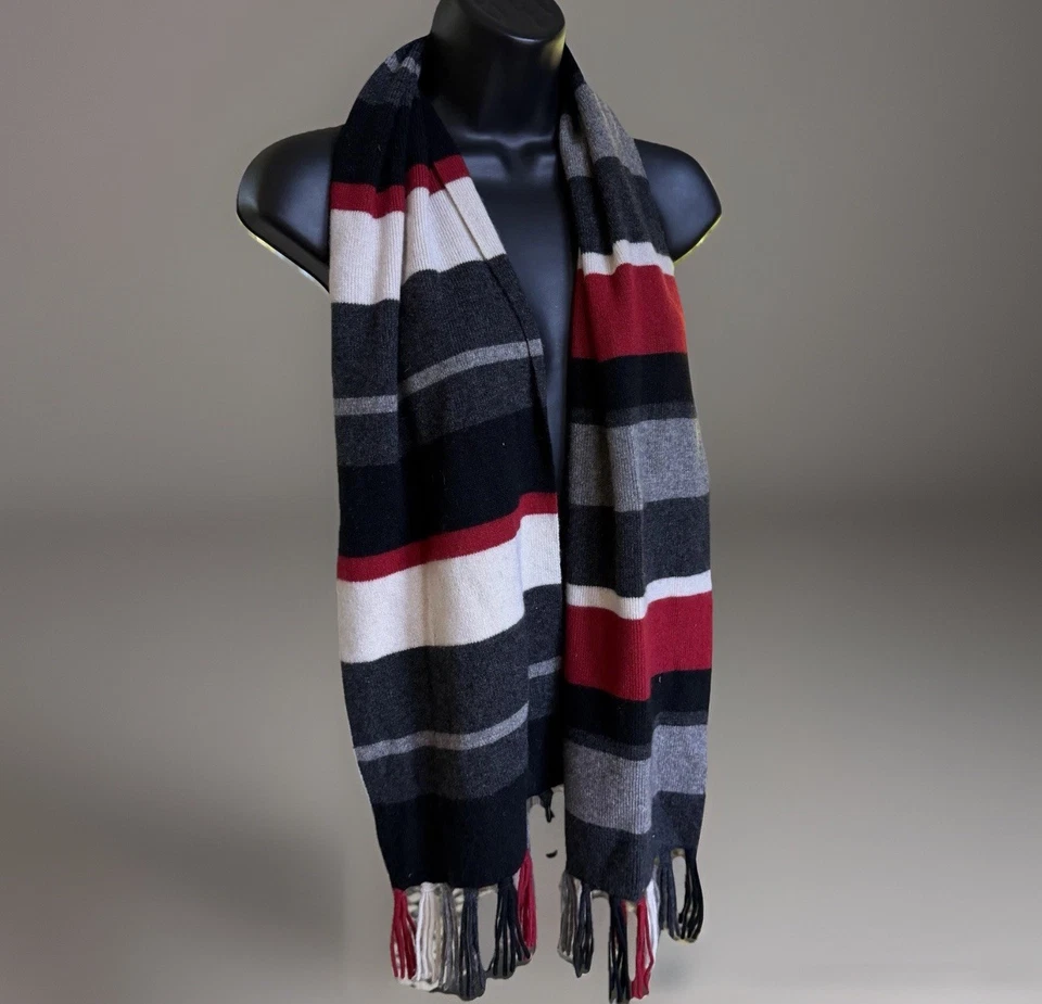 Ann Taylor Cashmere Wool Silk Scarf  Color Block Stripe Fringe Quiet Luxury - Image 2 of 4