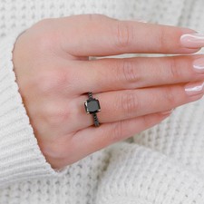 2.50Ct Cushion Cut Lab Created Black Onyx Engagement Ring 14K Yellow Gold Plated