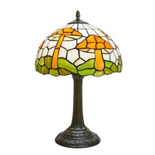Crecobo Tiffany Style Table Lamp with Brown Mushrooms Stained Glass Lamp 12 I...