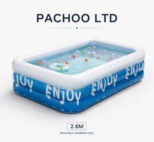 Large Inflatable Swimming Pool 2.6m Family Garden Paddling Pool Kids Adults PVC